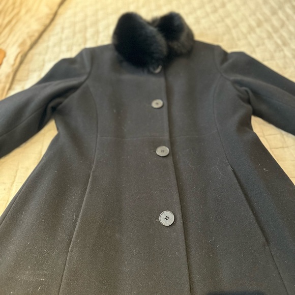 Malia Wool & Cashmere Fur Collar Black Midi Coat - NWOT Size 12 - Picture 7 of 7